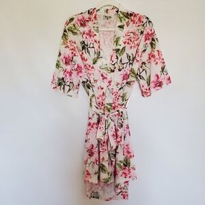 SHOW ME YOUR MUMU 'BRIE' ROBE KIMONO HIGH-LOW FLORAL WHITE PINK WOMENS ONE-SIZE
